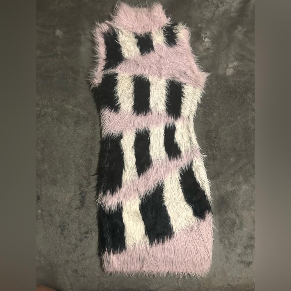 AKIRA Pink and Black Furry Mini Dress